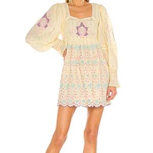 LOVESHACKFANCY Yellow Freja Embroidered Mini Dress